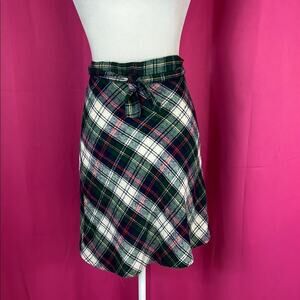 Vintage tartan plaid green, white, red, blue wrap skirt, girls size 12 or XS
